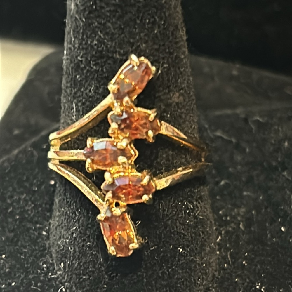 Vintage Topaz 5 Stone Ring 18K GF-sz 6-boutique